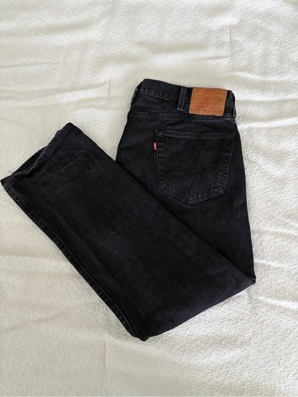 Vintage Levi's Black Denim 501 Straight Jeans with Leather Patch